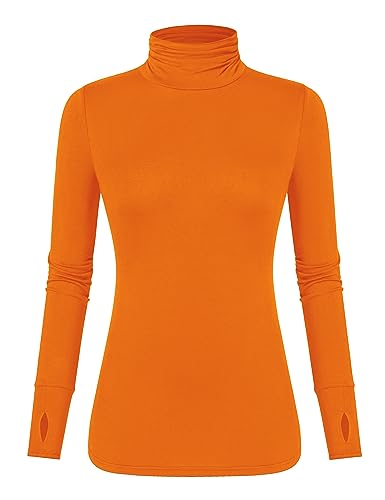 Image of LUYAA Women's Long Sleeve Turtleneck Lightweight Slim Active T Shirts Thumb Holes for Fall Spring Winter