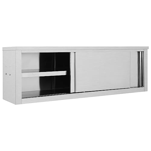 HUAKEHOM Wandhängeschrank mit Schiebetüren Gastro Hängeschrank Wandschrank Schrank Küchenschrank Oberschrank Küche 150×40×50 cm Edelstahl