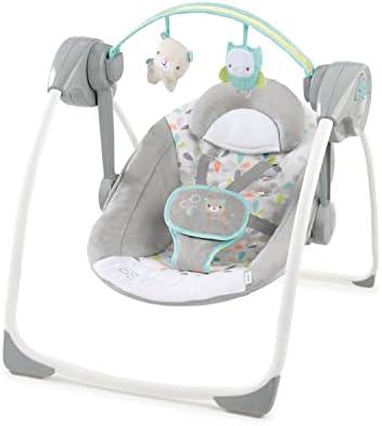 Ingenuity Comfort 2 Go Compact Portable 6-Speed Cushioned Baby Swing with Music, Folds Easy, 0-9 Months 6-20 lbs (Fanciful Forest)