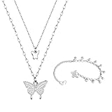 HDGSAFD 1 Collar De Mariposa Y 1 Pulsera, Collar De Clavícula De Plata De Doble Capa, Accesorios Femeninos A Juego, Retro Y Elee, Regalo De Cumpleaños.