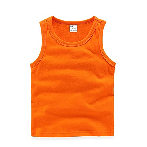 WSLCN Camiseta de tirantes de algodón Comfort para niños y niñas Tank Tops básicos, color liso, camiseta de verano, naranja., 130 cm