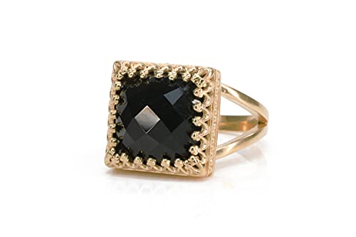 Bague anémone or rose 14k onyx noir bague femme artisanale