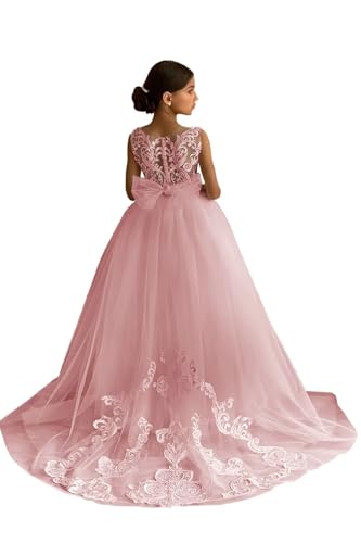 Tulle Flower Girl Dresses for Wedding Kids Lace Appliques Princess Pageant Dress Bow-Knot Birthday Prom Ball Gowns