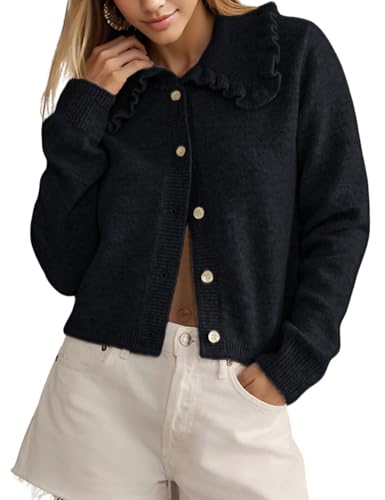 InterNos Y2k cropped cardigan with ruffled collar