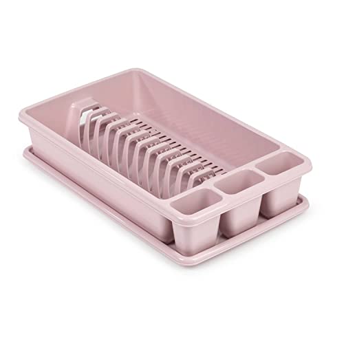 CABLEPELADO Escurreplato de plastico, Escurridor de Platos, Escurridor Fregadero 2 módulos, con Bandeja Anti-Goteo, Plástico, 45 cm de Ancho x 26.5 cm de Fondo x 9 cm de Altura, Rosa