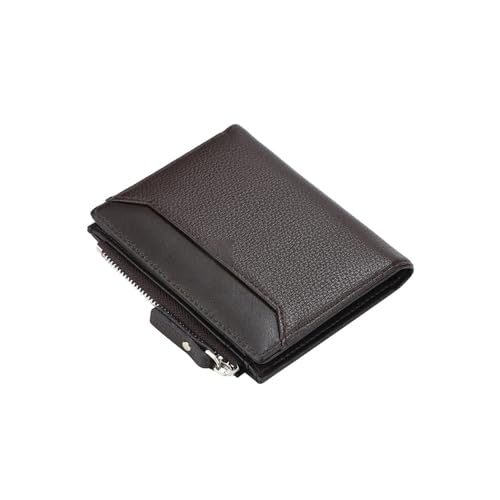 men's wallet Men's Short Wallet with Zipper Card Holder and Coin Pocket - Stylish and Functional Male Purse(Brown)
