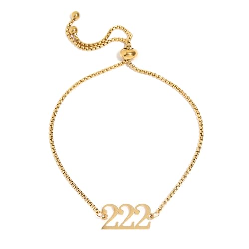 Destin Jewelry 18K Gold Plated Stainless Steel Angel Number 222 Adjustable Bolo Bracelet – Waterproof Design