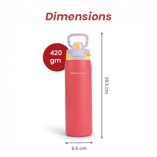 Image of HomeEssentials Stainless Steel Thermos Water Bottle 950ML - Leakproof Quick Fill Lid, Insulated Sports Bottle for Hot & Cold Drinks, Durable Travel & Gym Bottle, Easy Carry Lid (Red)