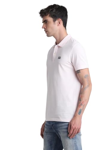 Image of Jack & Jones Men Cotton Solid Slim Fit Polo T-Shirt