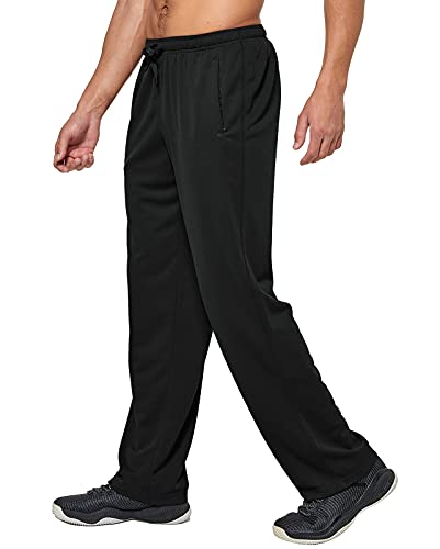 Labeyzon Men's Lightweight Sweatpants Open Bottom Loose Fit Mesh Athletic Pants Workout Running Pants With Zipper Pockets(Black M) #TOP1