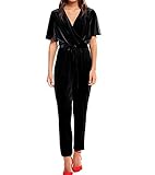  ONLY Jumpsuit Einteiler femininer Damen Samt-Overall in Wickeloptik Onesie Party-Jumper Schwarz, Größe:38