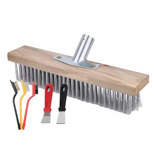 Juego de 6 escobas de Calle, Escoba de Madera Ancha, Resistente con cerdas de Acero Inoxidable y Pala, Cepillo Industrial, Cepillo de, Cepillo rascador