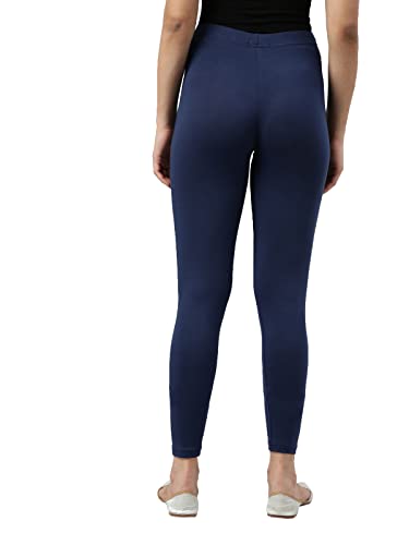 Image of GO COLORS Women Light Navy Mid Rise Cotton Ankle Length Leggings - XL