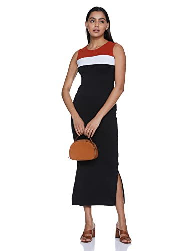 Image of Amazon Brand - Symbol Women's Crepe Bodycon One Piece Maxi Length Dress (with Color Block)