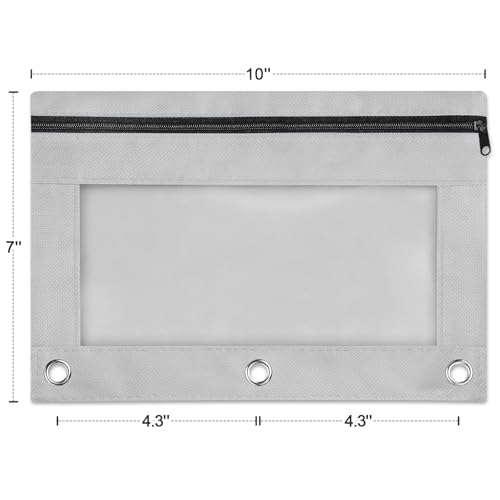 Image of Shemira Pencil Pouch for 3 Ring Binder, Binder Pencil Pouch with Smooth Zipper, Clear Window Pencil Case for Binder, Zipper Pencil Pouches, Big Capacity 3 Ring Binder Pencil Bag, Grey