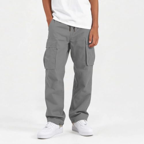 VBTAPA Cargo Pants Boys Cargo Pants Casual Drawstring Straight Loose Leg Jogger Trousers Baggy Elastic Waist Hiking Pant with Pocket 2026 Gray 5-6 Years - image 5