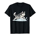 Ami gli husky e le avventure innevate, quindi questo giocoso cucciolo husky che corre attraverso spruzzi di neve si adatta al tuo umore invernale per Natale, giorni di addestramento del cane, eventi con cani da slitta e feste a tema artico.