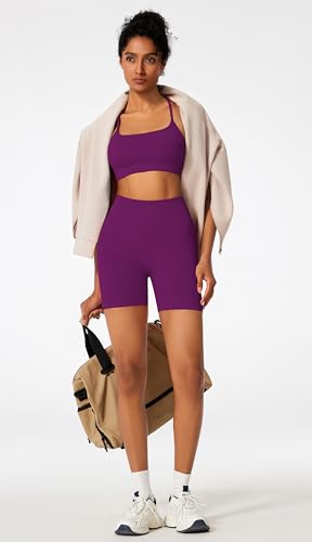 RXRXCOCO Workout Sets For Women 2 Piece Gym Yoga Sets Cute Matching Pilates Sets Biker Shorts Outfits Purple M — view 5
