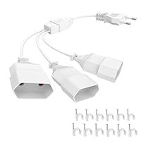 EU Verlängerungsstecker Verlängerungskabel Eurostecker, 3 in 1 Steckdosenadapter mit Flexible Kable, Euro Flaches Stromkabel Verlängerung, 2M EU Flachstecker Verteiler 250V Weiß