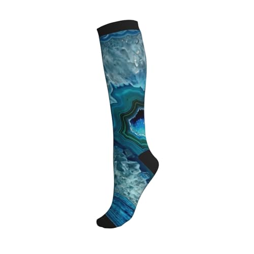 Pretty Teal Blue Aqua Turquoise Geode Compression Socks, Suitable For Both Men And Women - Perfect For Running, Grooming, Hiking, Flying, And Traveling2