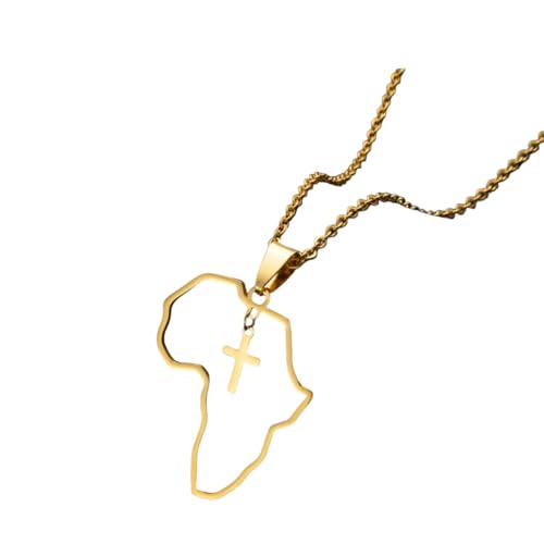 Collier carte africaine croix anti-noircissement en acier inoxydable