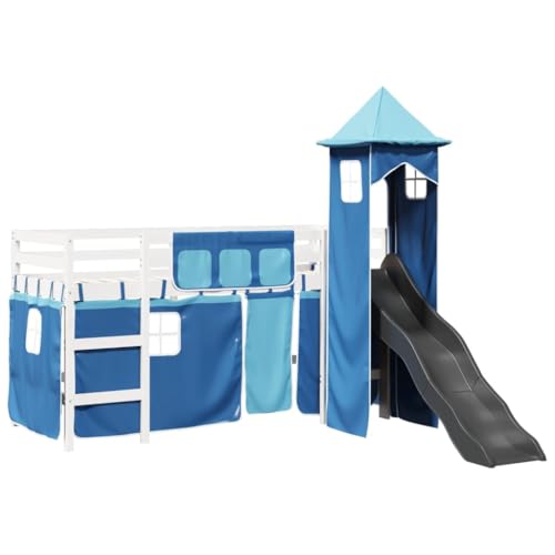 Genérico Wenjingqi Cama Alta para niños con Torre Madera Pino Azul 90x200 cm, Azul 3309132