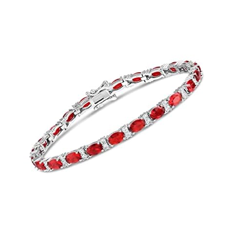 Scienza Red Tennis Sterling Silver Bracelet – Cubic Zirconia Destiny Tennis Bracelets w/22 Ruby Stones – Rhodium Plated .925 Sterling Silver Bracelets Cover