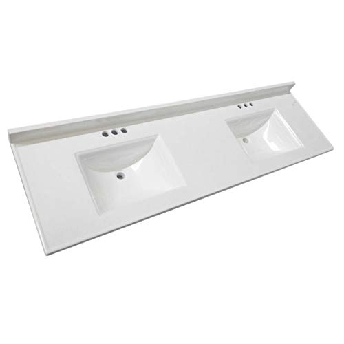 Design House Camilla 73 in. Cultured Marble Centerset Mount Rectangle Double Bowl Vanity Top with Integrated Backsplash, Solid White – Design House, 563510-WHT