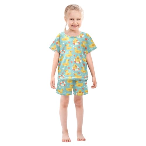 Vdsrup Yellow Ducks Summer Pajamas Set Short Cotton Hearts Sleepwear 2 Piece Unisex 5Y2