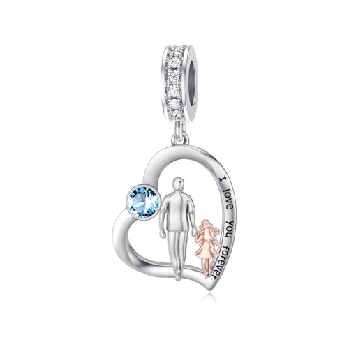 Image of PROESS Father Mother Daughter Charm fit Charms Bracelet Sterling Silver Charms for Bracelets Birthday Valentines Day Gifts for Daughter Mother Lover