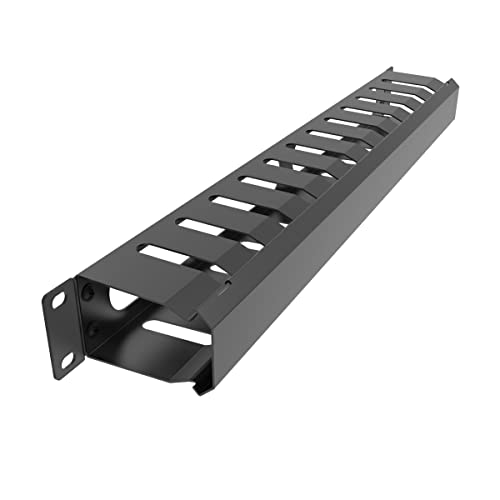 Jingchengmei All Metal 1U 19 Inch Server Rack Wire Management System-Horizontal Rack Mount 12 Larger Slots Cable Manager (AHMMA1U12S, Black)