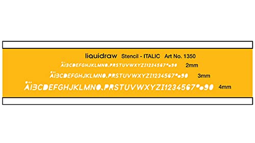Liquidraw 1350 Schablonen für Buchstaben, kursiv, 2/3/4 mm, Orange/Transparent