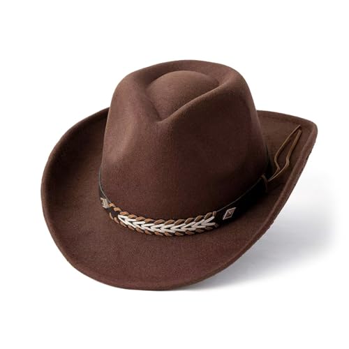 Costume de cowboy hippie 2026 - Chapeau de cowboy western avec bord moyen en laine de style...