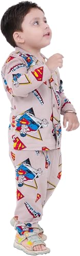Image of TONY & JONY Summer Casual Wear Self Design Cartoons Printed Full Sleeve 100% Pure Cotton Kid's Top Bottom Set /Night Suit