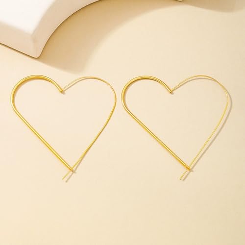 Gold Large Heart Hoop Earrings for Women Minimalist Sweet Hollow Love Dangle Statement Earrings Hypoallergenic Heart Earrings Valentine's Day Jewelry4