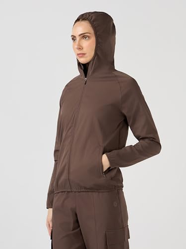 Image of TECHNOSPORT Women's Solid Slim Fit Hooded Jacket with TECHNOWARM+ | Full Zip Polyester Winter Jacket for Sports, Gym, Travel & Casual Wear | Long Sleeve Hooded Activewear with Moisture-Wicking Fabric