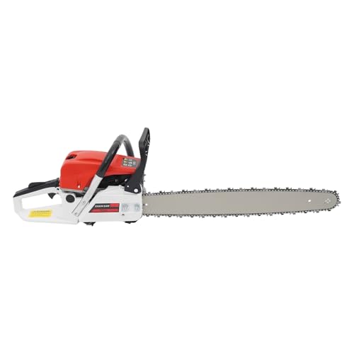 TONFEION Motosierra de gasolina de 52 CC, 2 tiempos, 7500 rpm, motosierra de gasolina, longitud de la espada 56 cm, sierra de cuidado de árboles con botella mezcladora de combustible de 550 ml