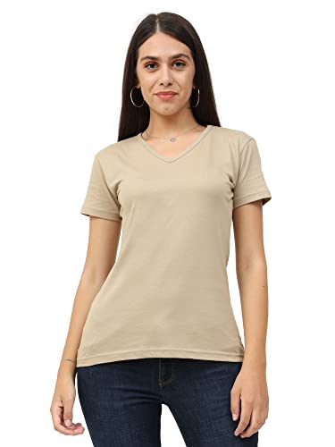 Image of FLEXIMAA Women's Cotton Plain V Neck Half Sleeve T-Shirt