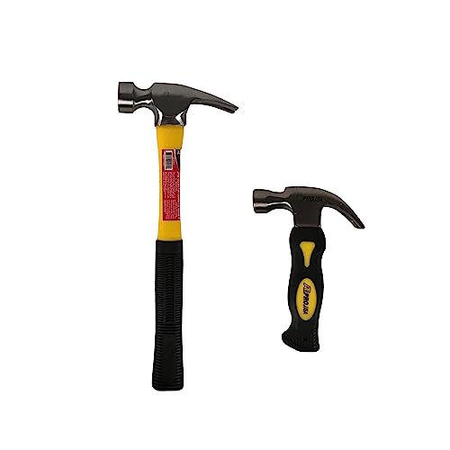 ATE Pro. USA - 2pc Magnetic Fiberglass Hammer Set, 21Oz Hart Hammer Fiberglass Handle w/Magnet, Stubby Claw Hammer W/Magnet, Non-slip Handle, Drop Forged Steel Head
