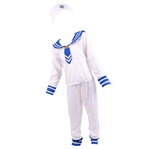 ibasenice Disfraz de Niño Marinero Blanco de Poliéster para Fiesta y Espectáculo en Escenario, Fácil de Poner y Limpiar, Uniforme Cómodo para Niños