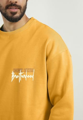 Image of Nobero Men's Graphic Printed Oversized Sweatshirt | Cotton Rich Fleece Round Neck Pullover | Relaxed Fit Casual Winter Wear for Men