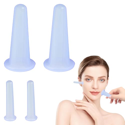 Blue Silicone Facial Cupping Therapy Set Vacuum Facial Massager Cupping Set Kit Facial Cupping Set for Face Anti Cellulite Cups for Release Fascia Lymphatic Drainage Pain Relief4PCS