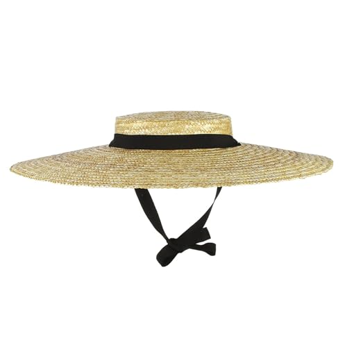 Sombrero canotier de paja tejida a mano con forro vintage y ala ancha elegante