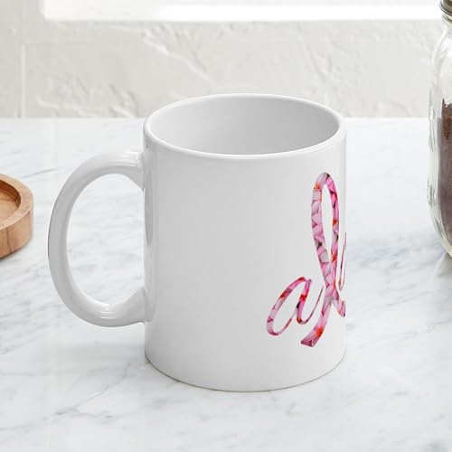 Taza de cerámica blanca 11 oz Pink Ribbon Plumerias Aloha miniatura 5