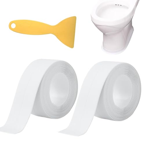 Garzire 2 Rolls Bath Sealant Strip, Bathroom Sealant Tape White Anti Mould, 3.2m x 2.2cm Waterproof Bath Sealant Strip Self Adhesive With Scraper, for Bath Kitchen Toilet Wall Floor Trim