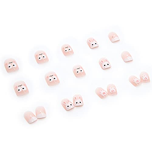 Cute Animal Artificial Fake Nails, Medium Length Press On Nails, 24Pcs Reusable Full Cover False Nails Kits For Women Girls, Rabbit Acrylic Nails Design, Glue On Nails Fake Nails For Nail Art #TOP4