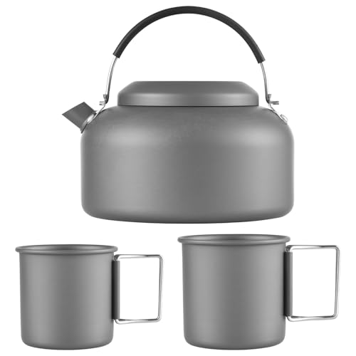 Camping Kettle Stovetop, 1.4L Camping Coffee Pot Aluminum Tea Pot with Carrying Bag, Outdoor Boiling Water Kettle for Hiking Picnic Traveling Backpacking (Kettle and 2 cup)