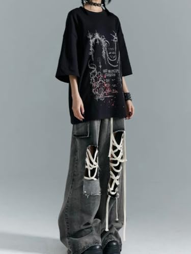 Emo Pants Emo Clothes Y2k Bow Tie Pants Gothic Baggy Pants Goth Cargo Jeans Ripped Goth Gothic Clothes3
