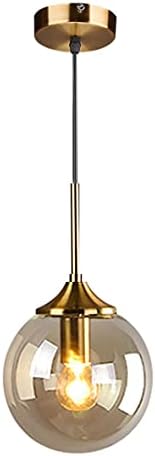 KCO Lighting Mid Century Modern Pendant Chandelier 1-Light Gold Glass Globe Pendant Light Brushed Brass Pendant Light Large Kitchen Pendant Lighting Over Island (Amber)