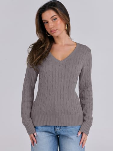 Image of ANRABESS Women's Cable Knit V Neck Fitted Sweaters